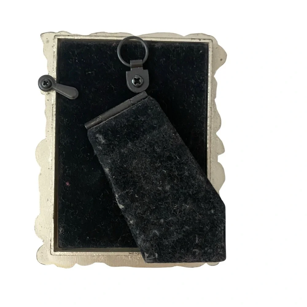 vintage 90s silver puter tone rose floral wallet size picture frame